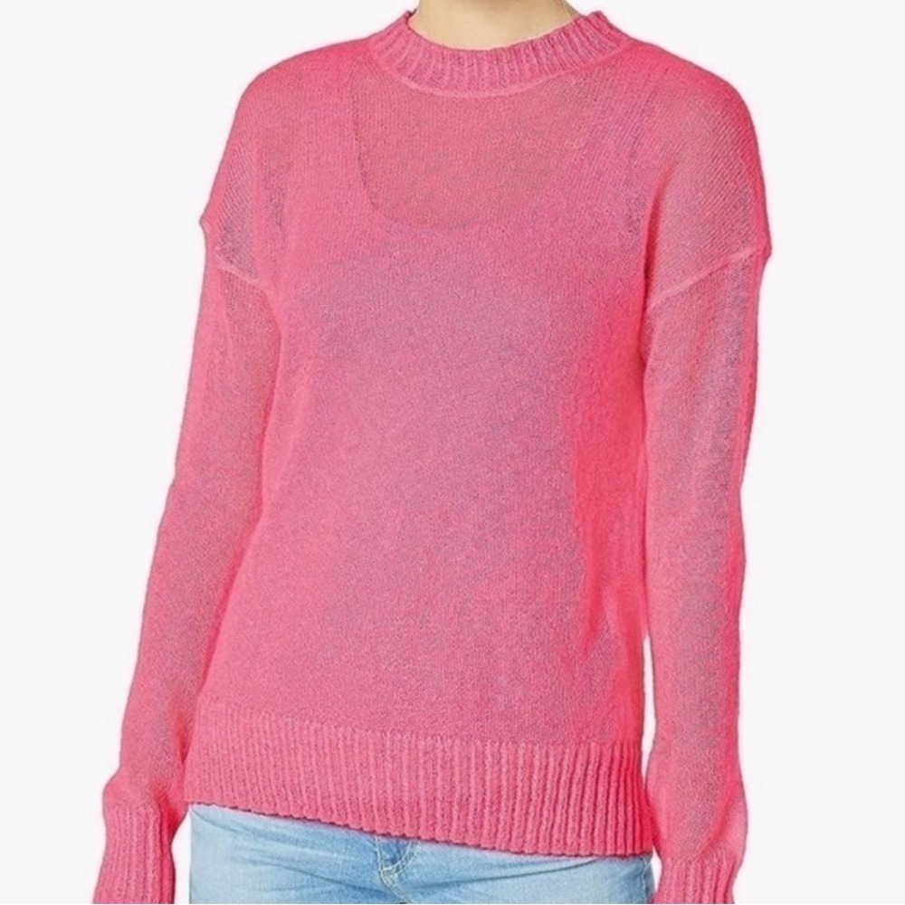 French Connection Hot Pink Mohair Blend Fuzzy Open Knit Crewneck Sweater XS